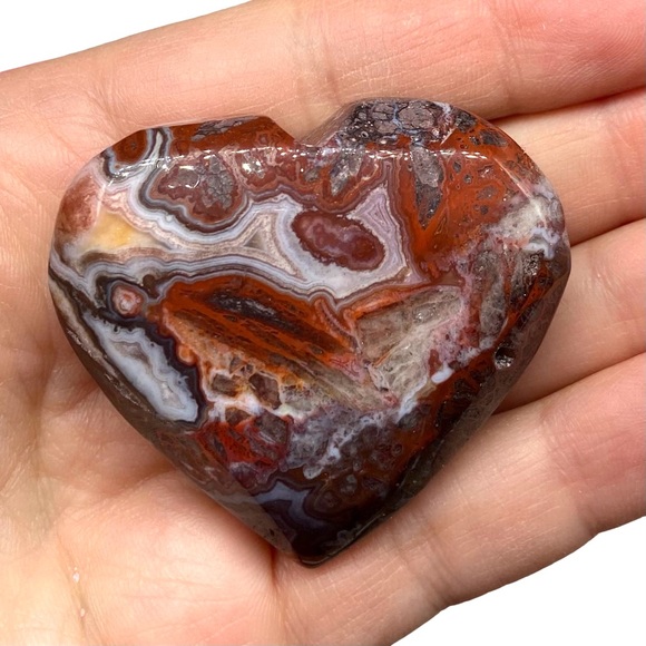 Other - Red Lace Agate Puffy Heart Crystal Crystals Gift Carved Decor Palm Stone Natural